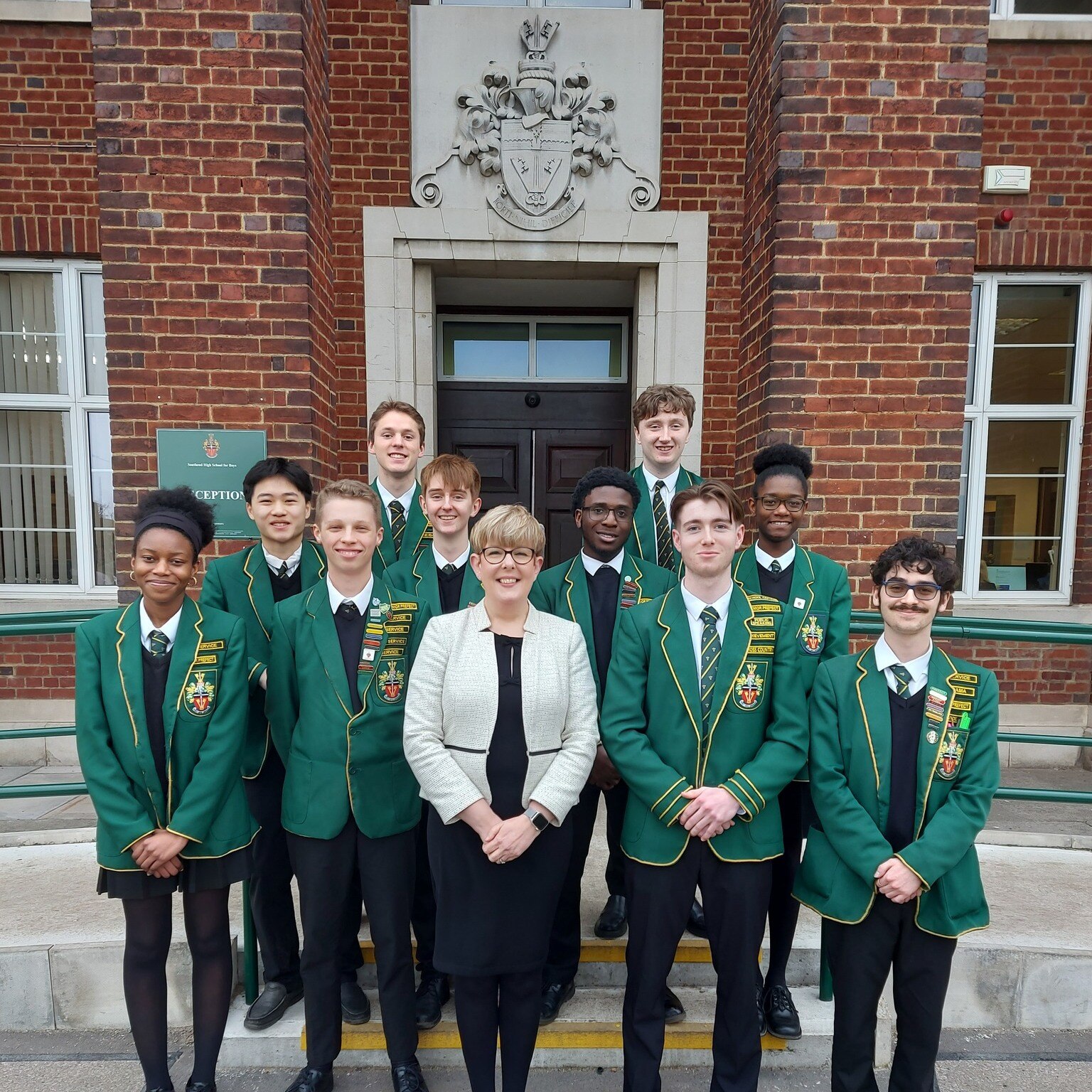 Rachel Worth and students outside SHSB